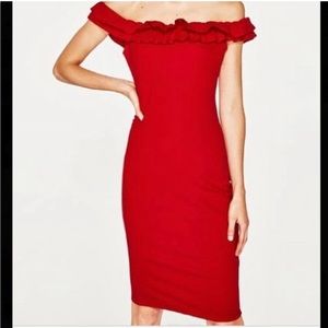 Zara red off the shoulder dress